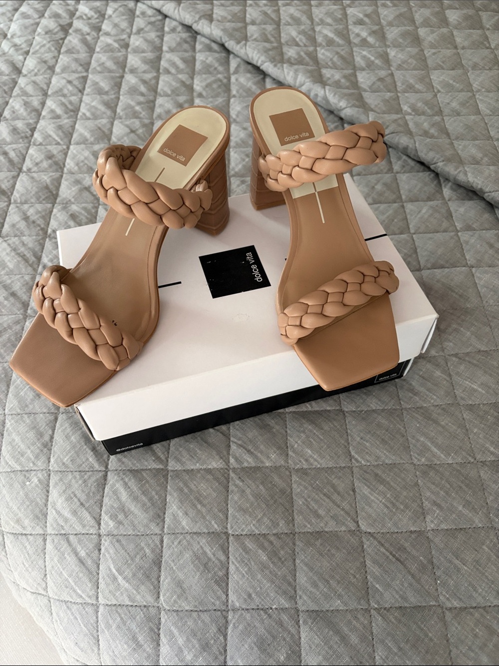 Dolce Vita Braided Double-Strap Block Heel Sandals in Camel